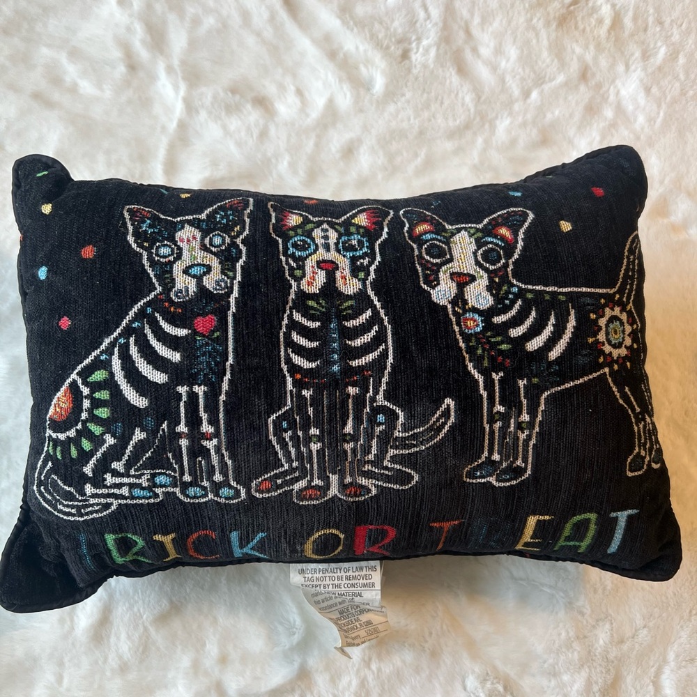 Halloween sugar skull dog pillow